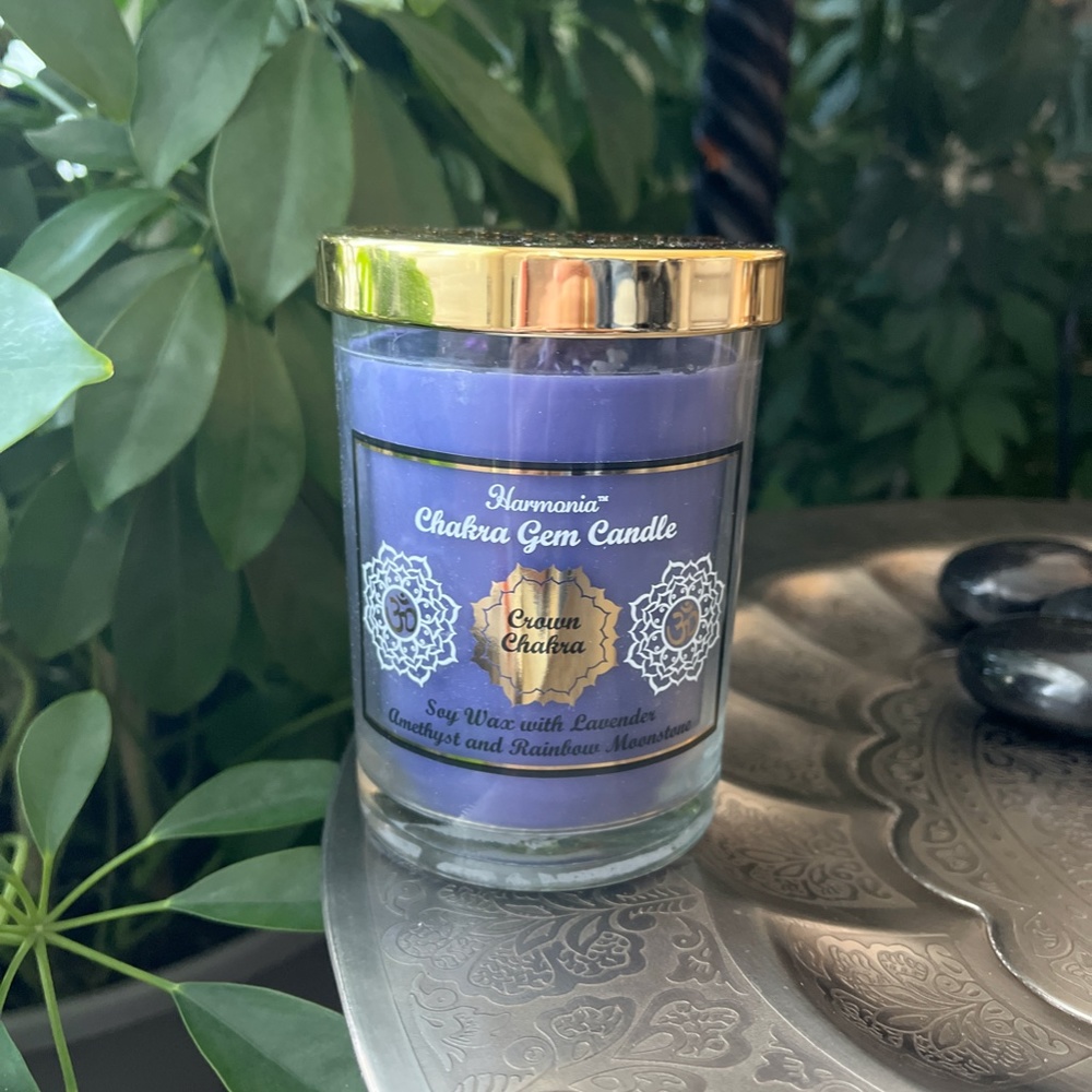 SOY WAX Lavender Amethyst and Rainbow Moonstone Chakra Gem Candle